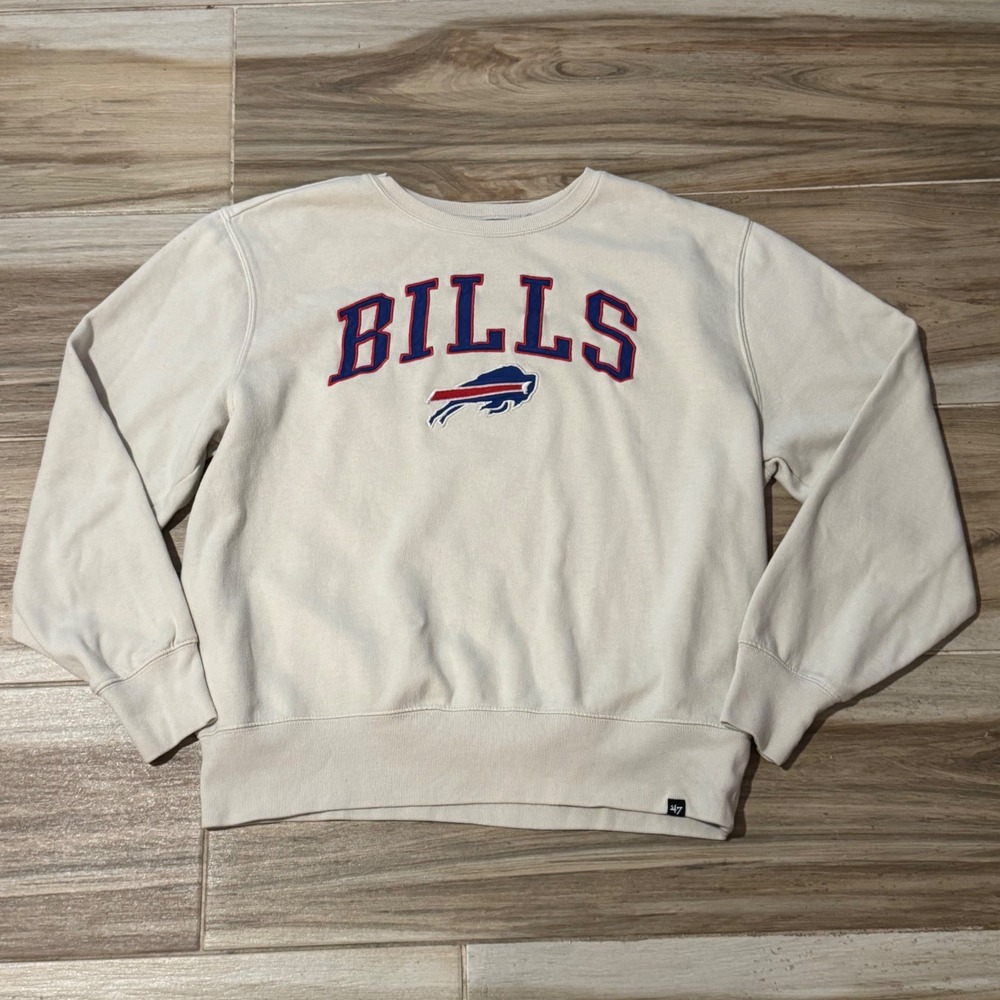47 Brand Buffalo Bills Sweatshirt Mens XL Cream Oatmeal Embroidered GCR22B